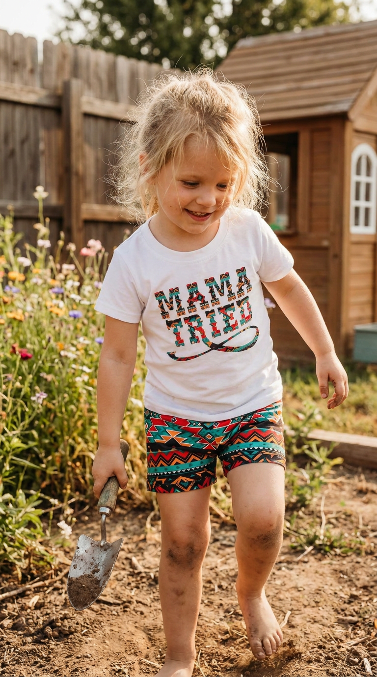 Girls Mama Tried Outfit • Western Aztec Short Set