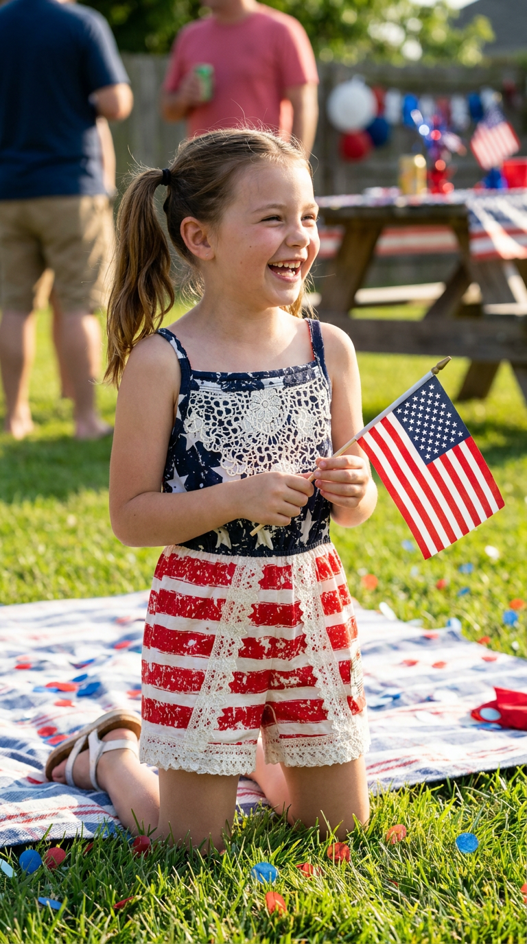 Girls 4th of July Romper, Baby Girls Patriotic Star Stripe Romper, Red White Blue Outfit