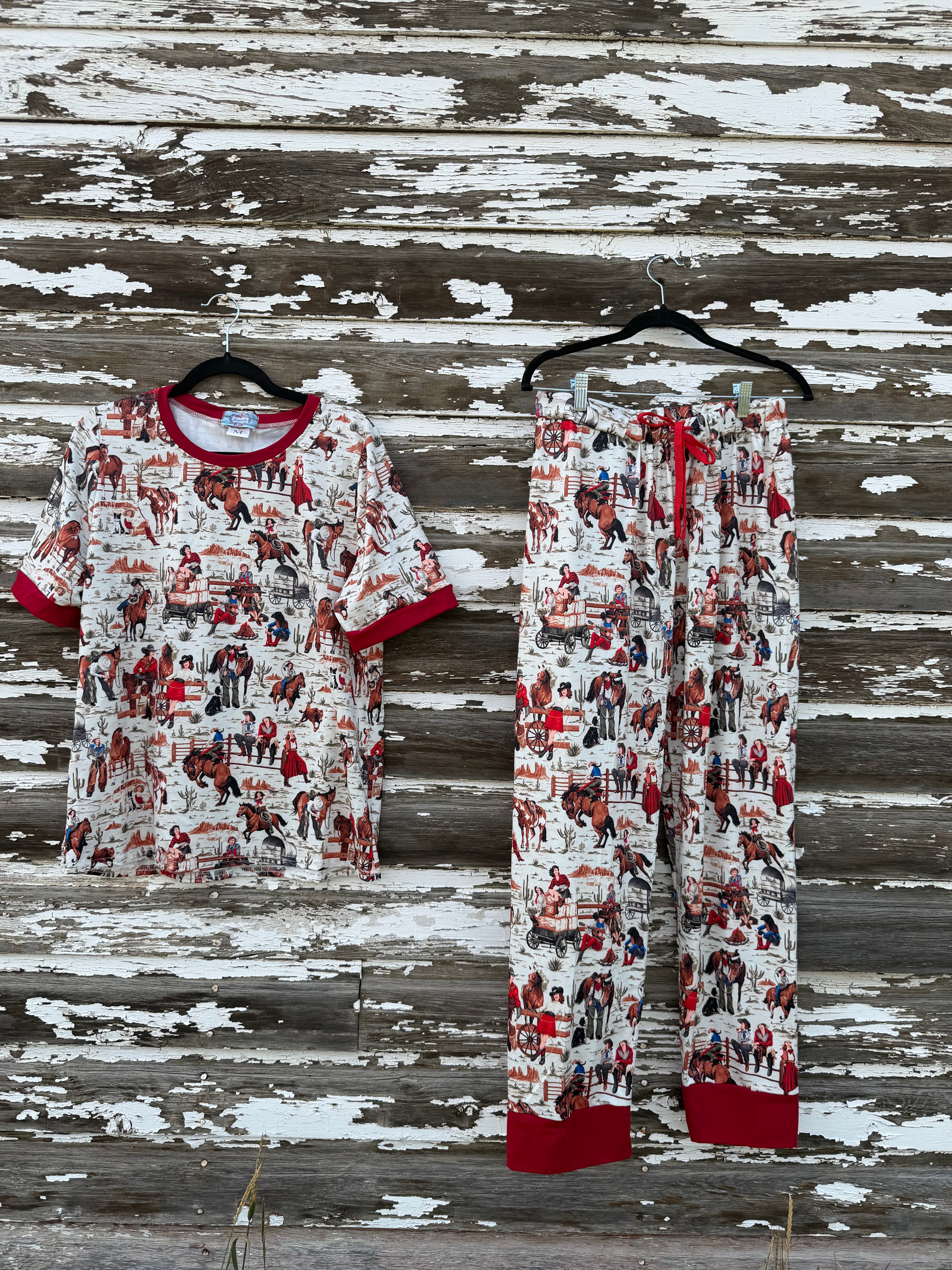 Womens Retro Cowgirl Pajamas, Western Rodeo Lounge Set, Matching Family PJs