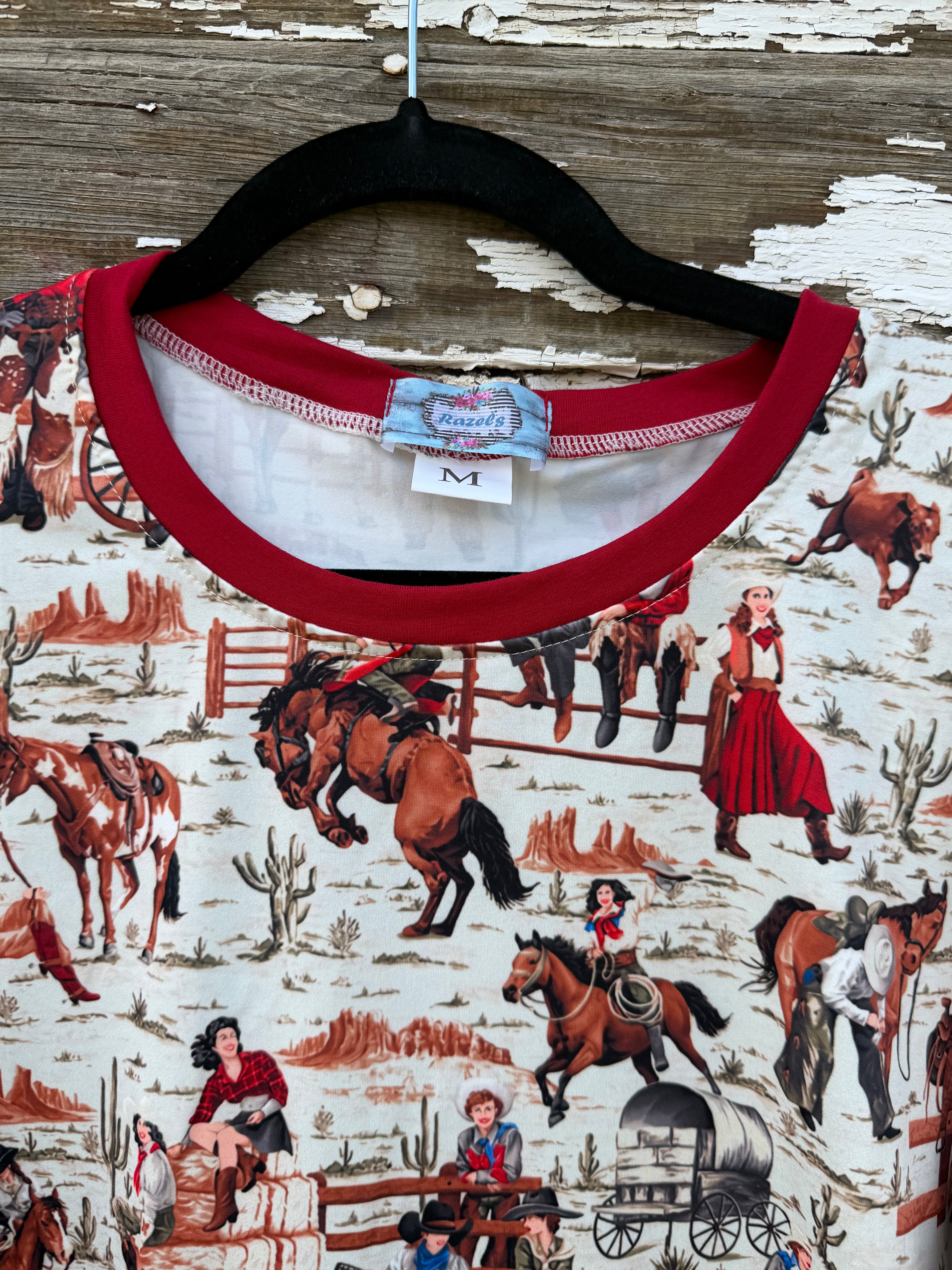 Womens Retro Cowgirl Pajamas, Western Rodeo Lounge Set, Matching Family PJs