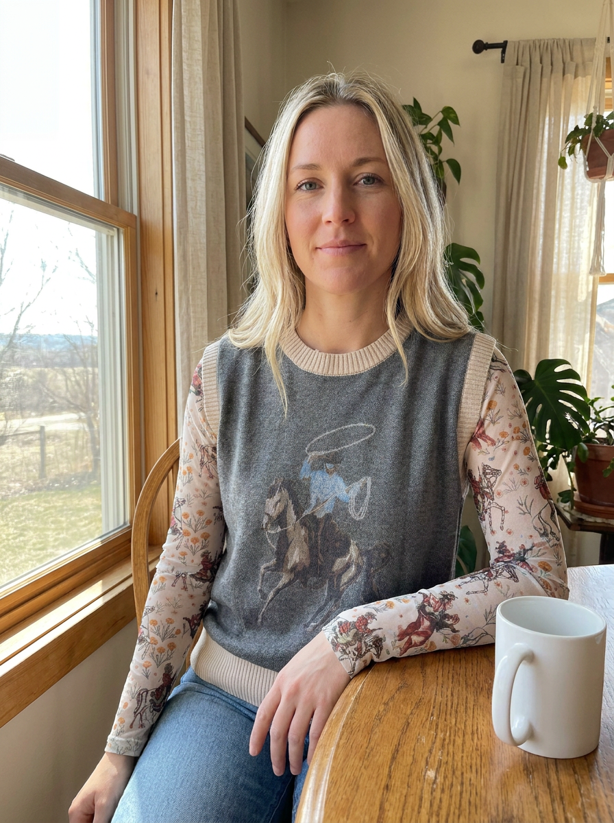 Womenβs Western Sweater Vest, Layering Fall Vest, Team Roping Cowboy Horse