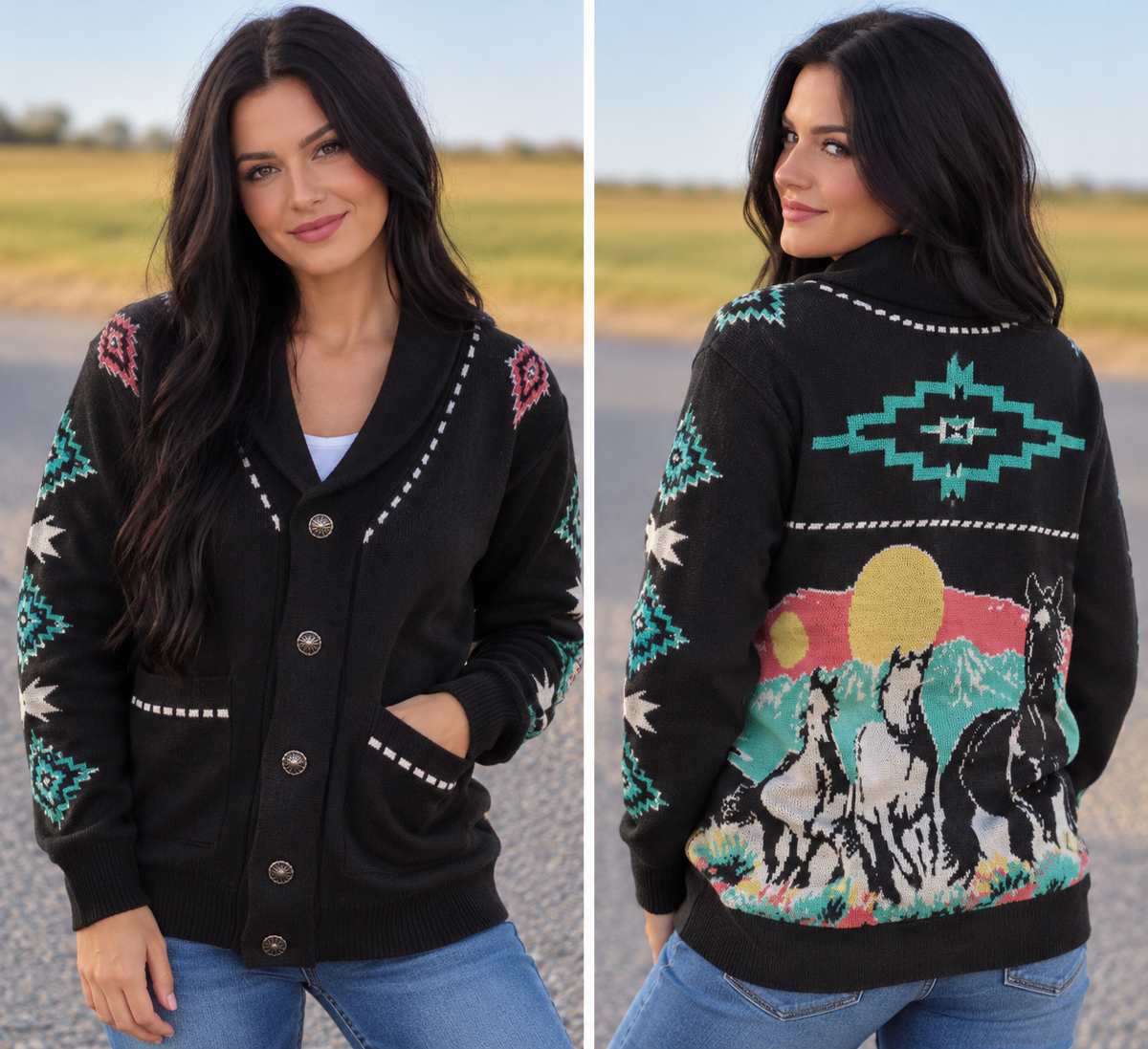 Women’s Black Western Horse Cardigan