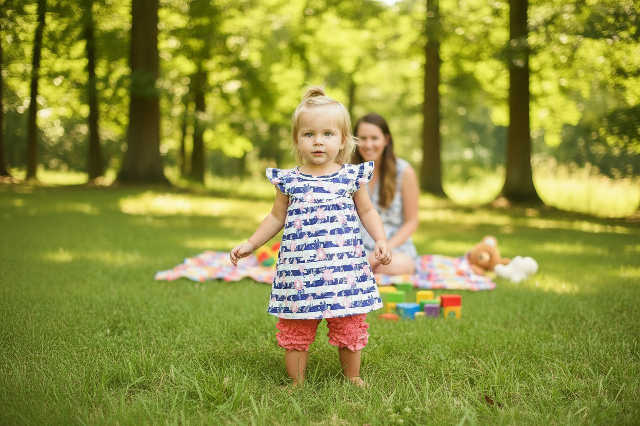 🌸 LAST ONE! 12/18M Boho Toddler Summer Outfit – Flutter Sleeve Top & Pink Ruffle Shorts | $15