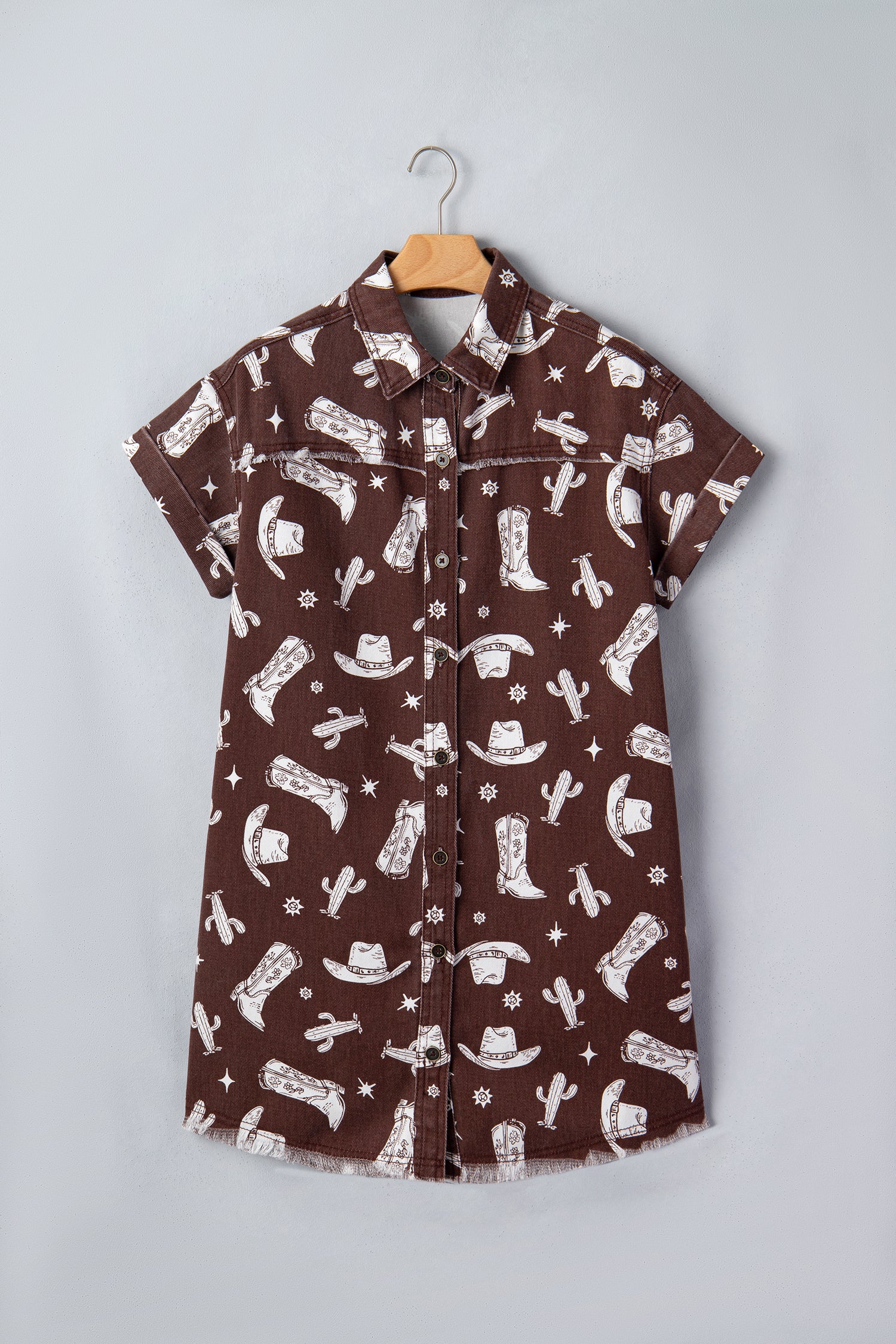 Women’s Brown Western Print Denim Mini Dress