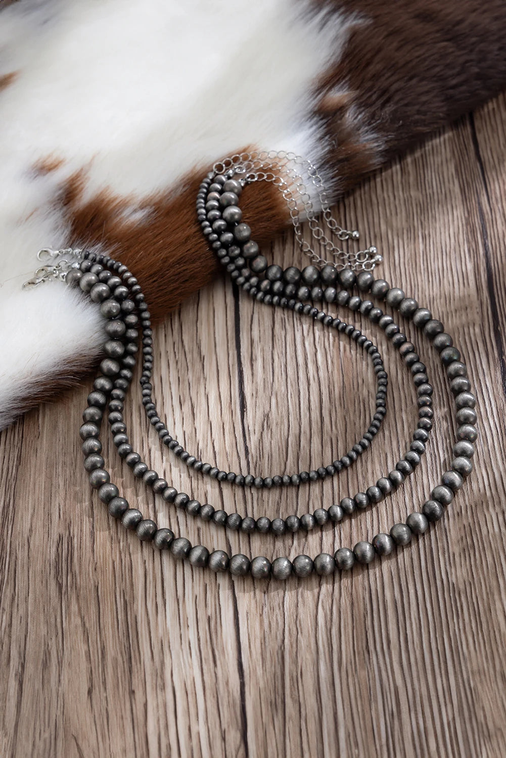 Layered Western Beaded Necklace Set | Cowgirl Jewelry, Silver Bead Necklace