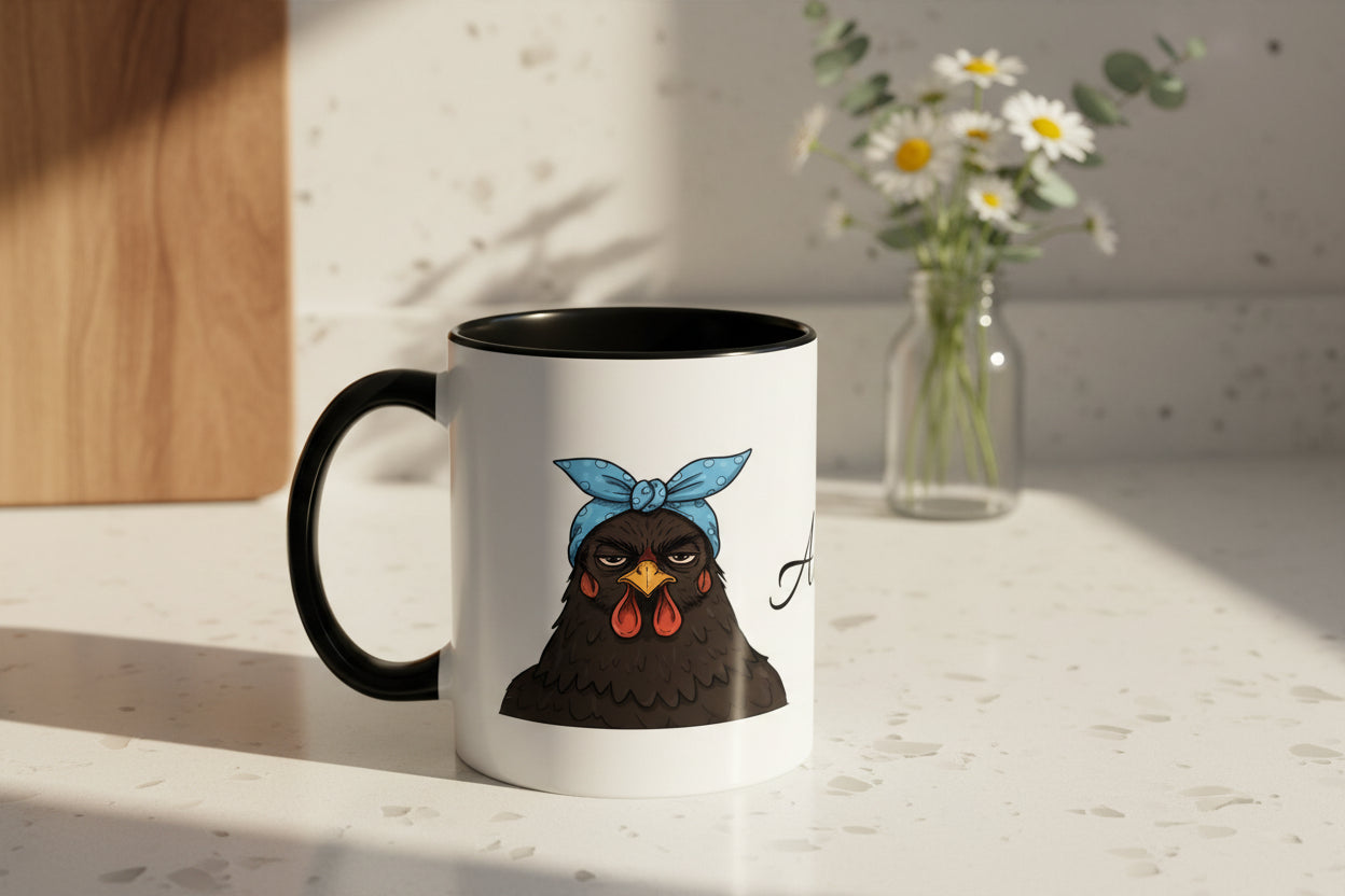 Crazy Chicken Lady Mug, Personalized Name, Mad Hen Mug, Chicken Coffee Cup, Gift for Chicken Lover, Quirky Coffee Cup - Razels