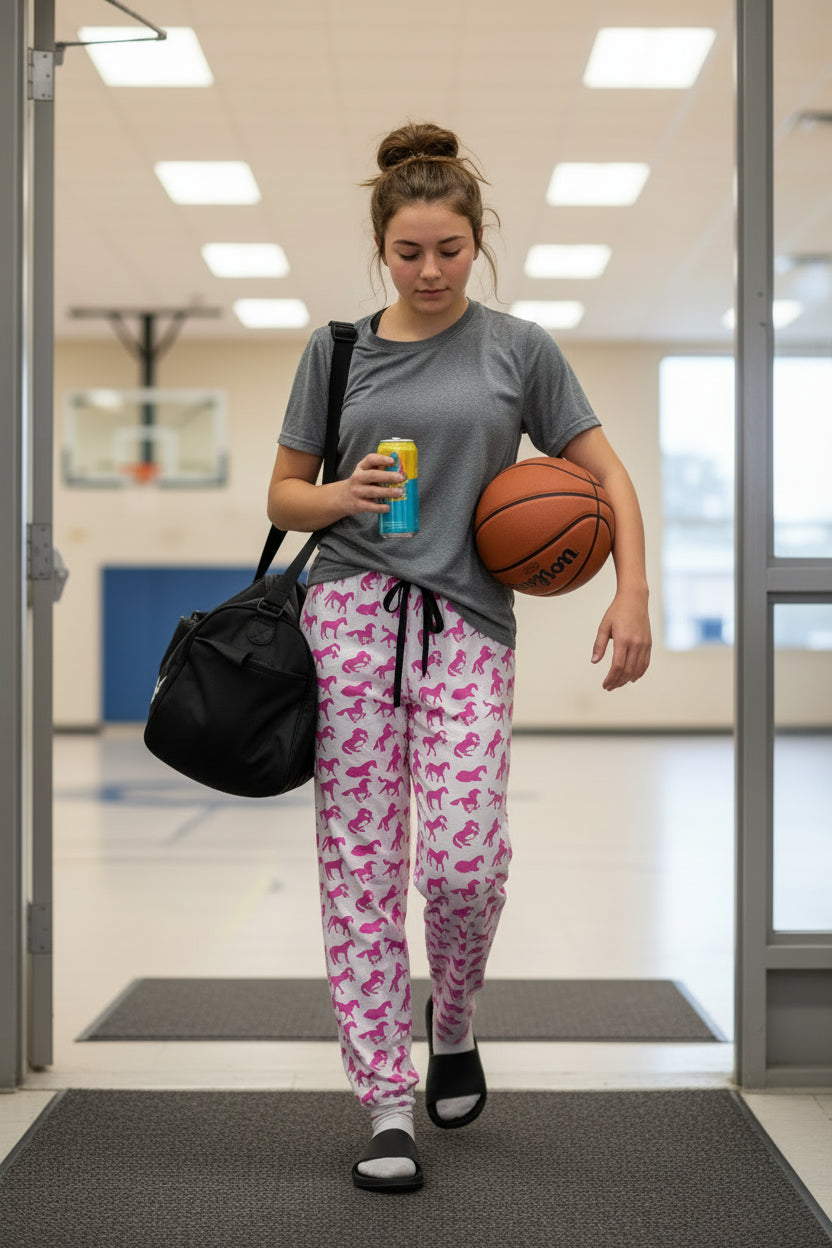 Pink Pony Club Pajama Pants, Hot Pink Horse Cowgirl Pajamas -Razels