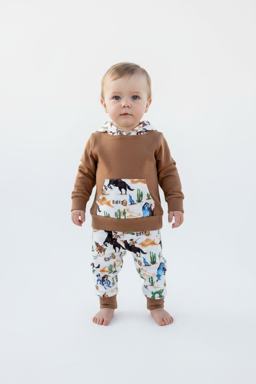 Boys Western Outfit: Cowboy Hoodie & Jogger Set