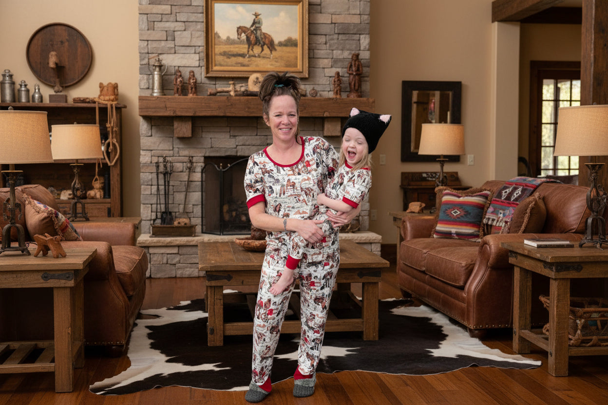 Retro Cowgirl Pajamas: Women's Western PJs - Matching Kids Sizes -Razels