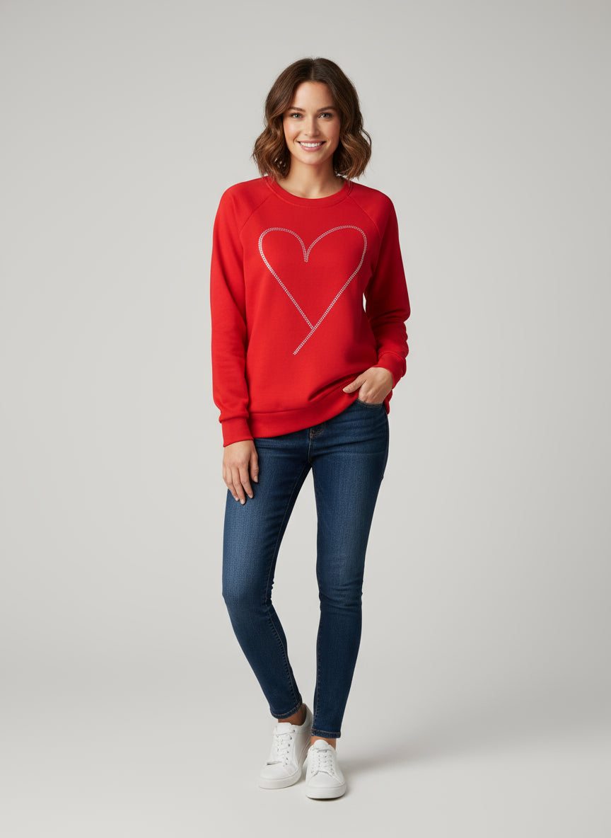 Add sparkle to your style with the Rhinestone Heart Shaped Sweatshirt! Featuring a glittering heart design, relaxed neckline, and cozy long sleeves, it's perfect for all-day comfort. Ships for FREE—shop Razels now!