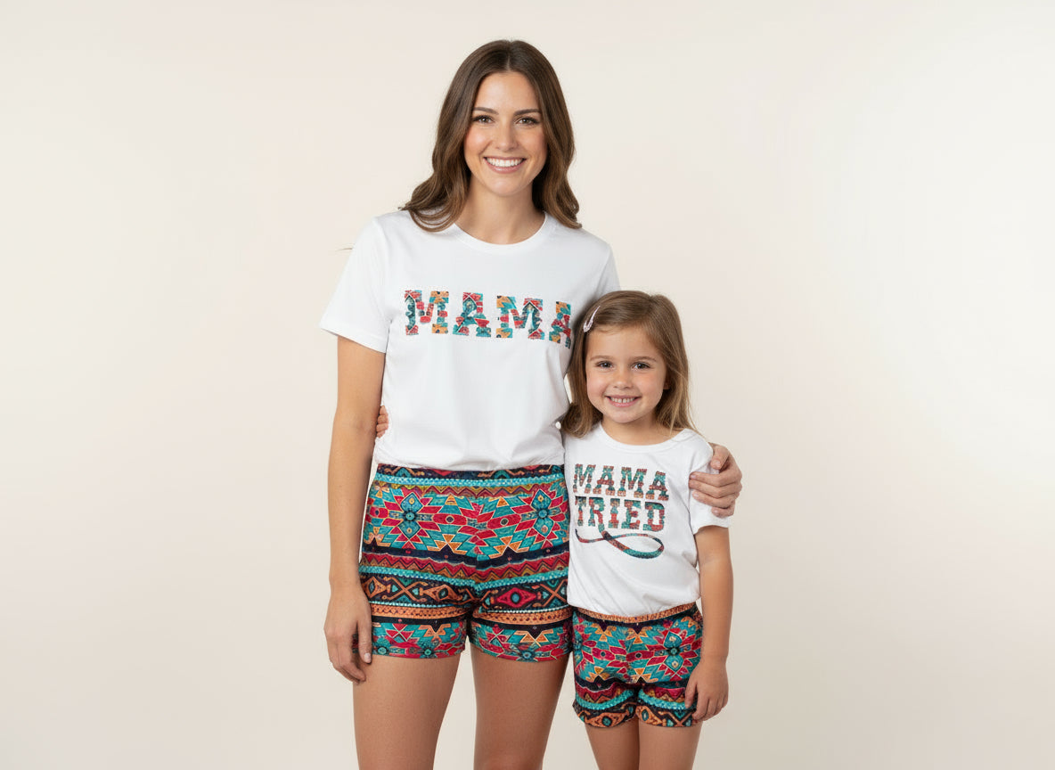 Mama Tried Aztec Baby Short Set – Comfy Western Outfit for Little Cowgirls -Razels