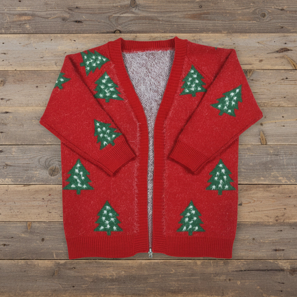 Girls Red Christmas Tree Cardigan – High-Quality Holiday Sweater – Toddler & Kids Christmas Outfit – Cozy Boutique Knit – Razels