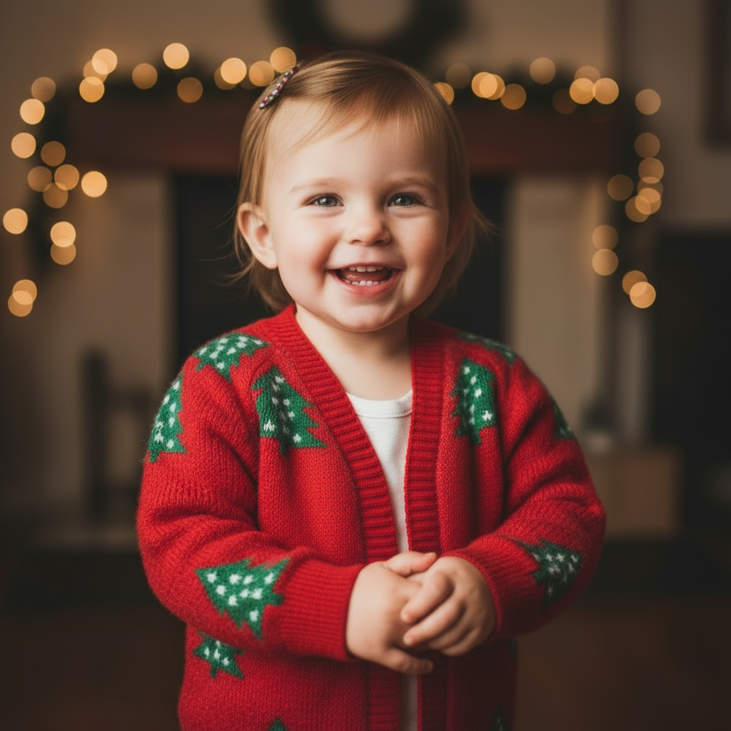 Girls Red Christmas Tree Cardigan – High-Quality Holiday Sweater – Toddler & Kids Christmas Outfit – Cozy Boutique Knit – Razels