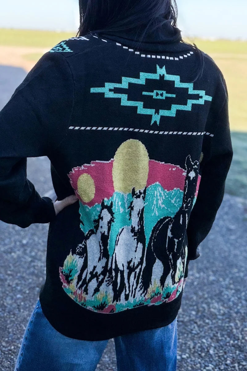 Women’s Black Western Horse Cardigan