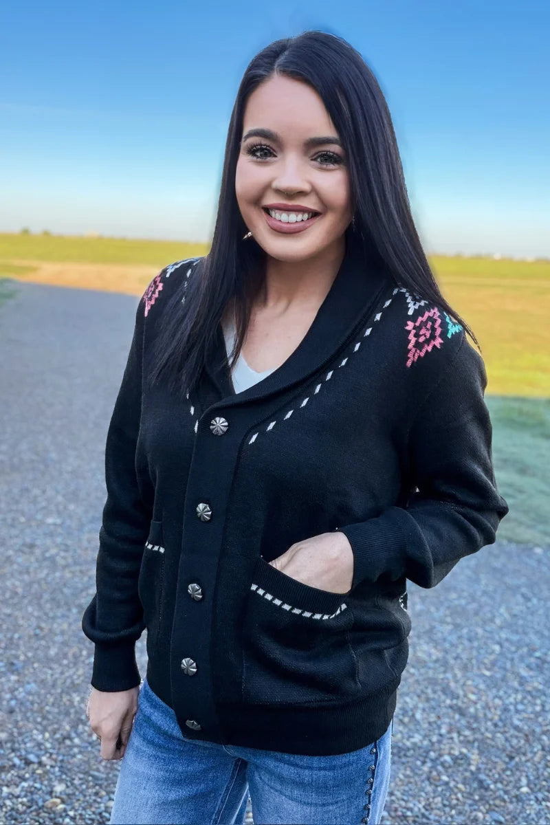 Women’s Black Western Horse Cardigan