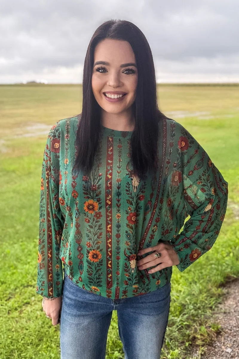 Desert Sage Western Mesh Top