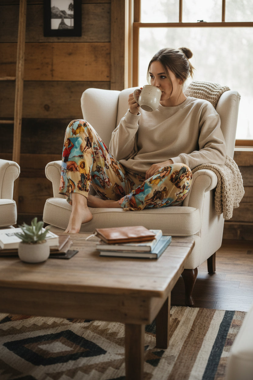 Vintage Cowgirl Womens Pajama Pants, Retro Cowgirl Montage -Razels