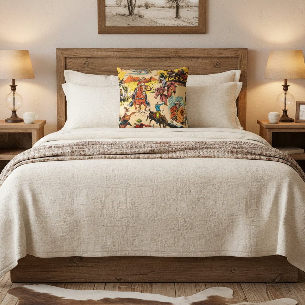 Vintage Cowboy Pillow Cover, Western Faux Suede Cushion Case, Rustic Cowboy Decor -Razels