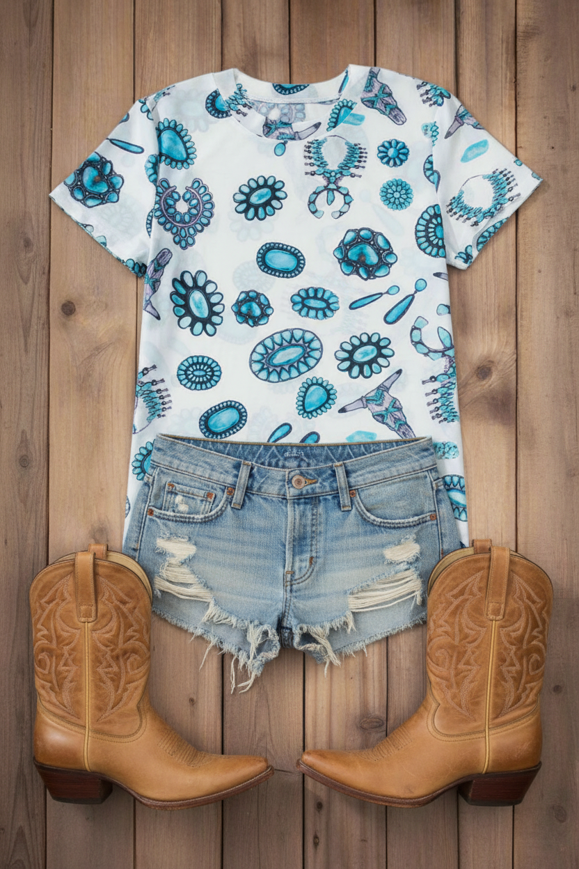 Western Mesh Top | Sheer Cow Skull Print Layering Tee