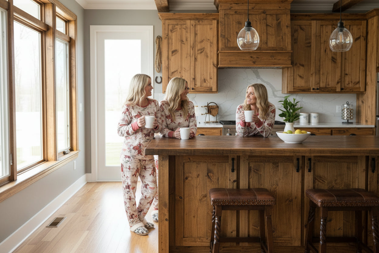 Retro Western Vintage Cowboy Pajamas: Bring the rodeo home with these Classic Western Pajamas from Razels! Featuring a vintage cowboy print with bucking broncs, r