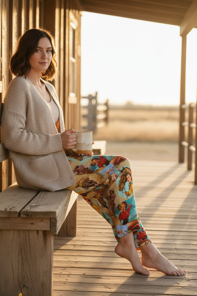 Vintage Cowgirl Womens Pajama Pants, Retro Cowgirl Montage -Razels