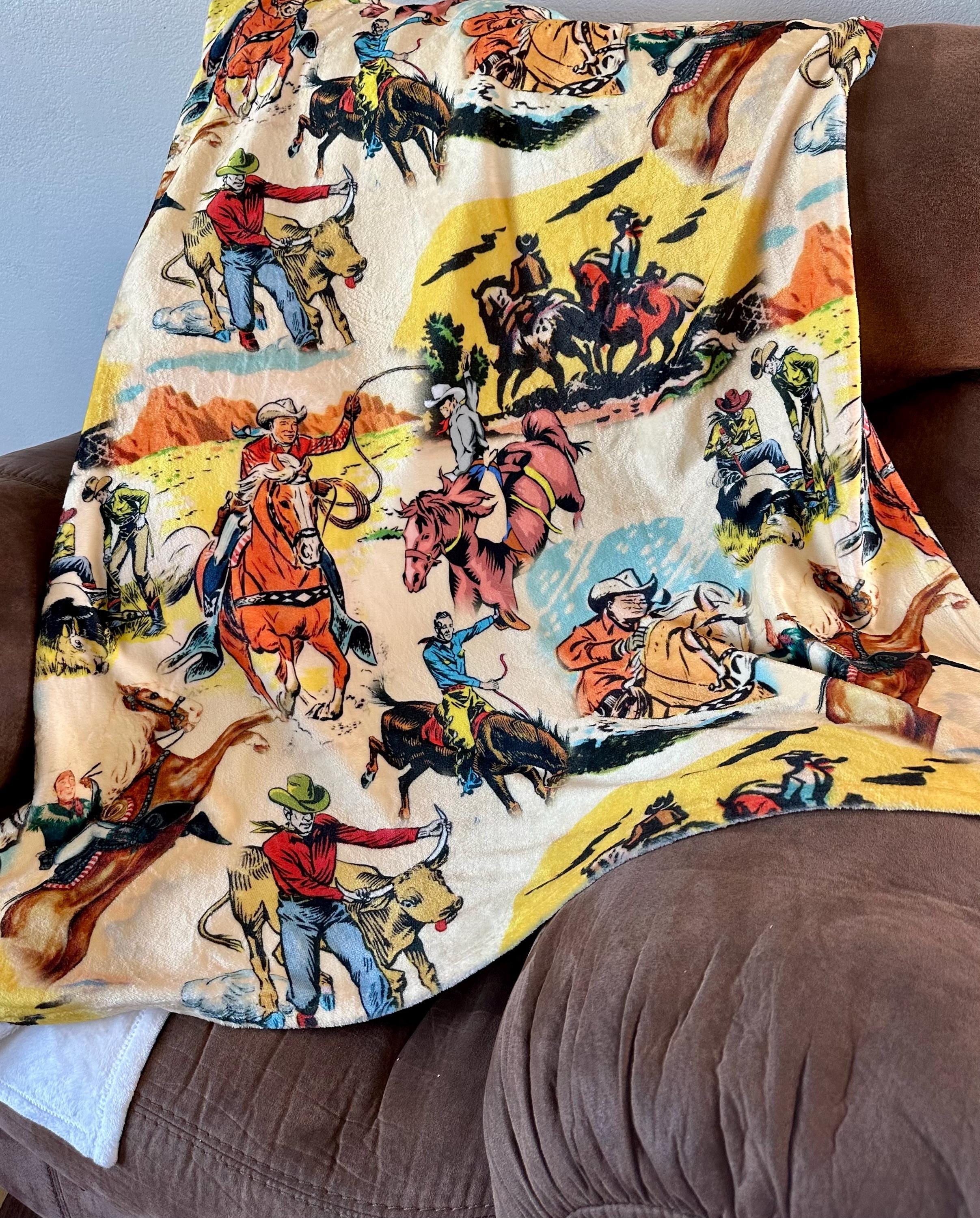 Western Cowboy Blanket , Velveteen Plush Throw -Razels
