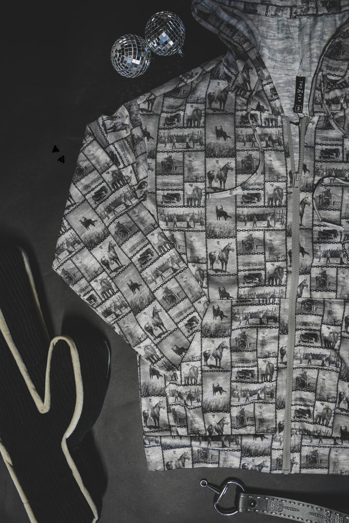 Western Print Zip-Up Jacket | Lightweight Burnout Style Layer – Cozy Stretch Fit