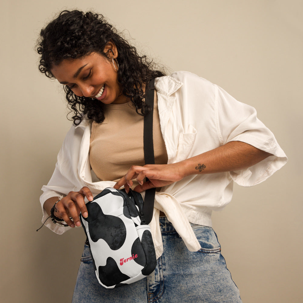 Cowprint Utility Crossbody Bag – Personalized Mini Western Purse with Name