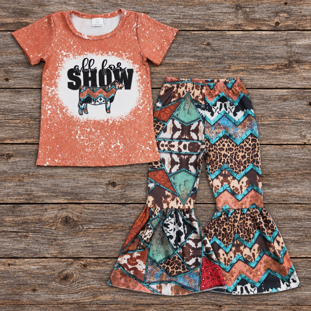 allforshow bell bottom outfit on barnwood