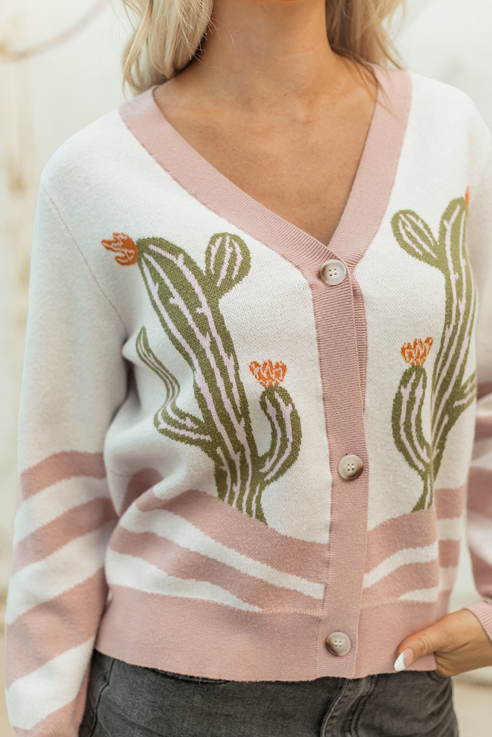Desert Cactus Buttoned Front Sweater Cardigan