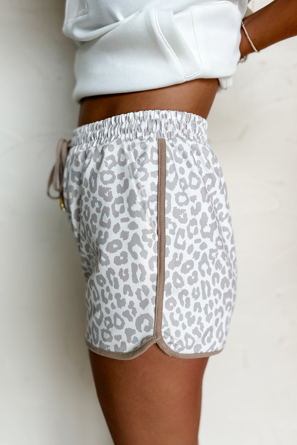 Leopard Print Lounge Shorts for Women | Lace-Up Waist & Contrast Trim