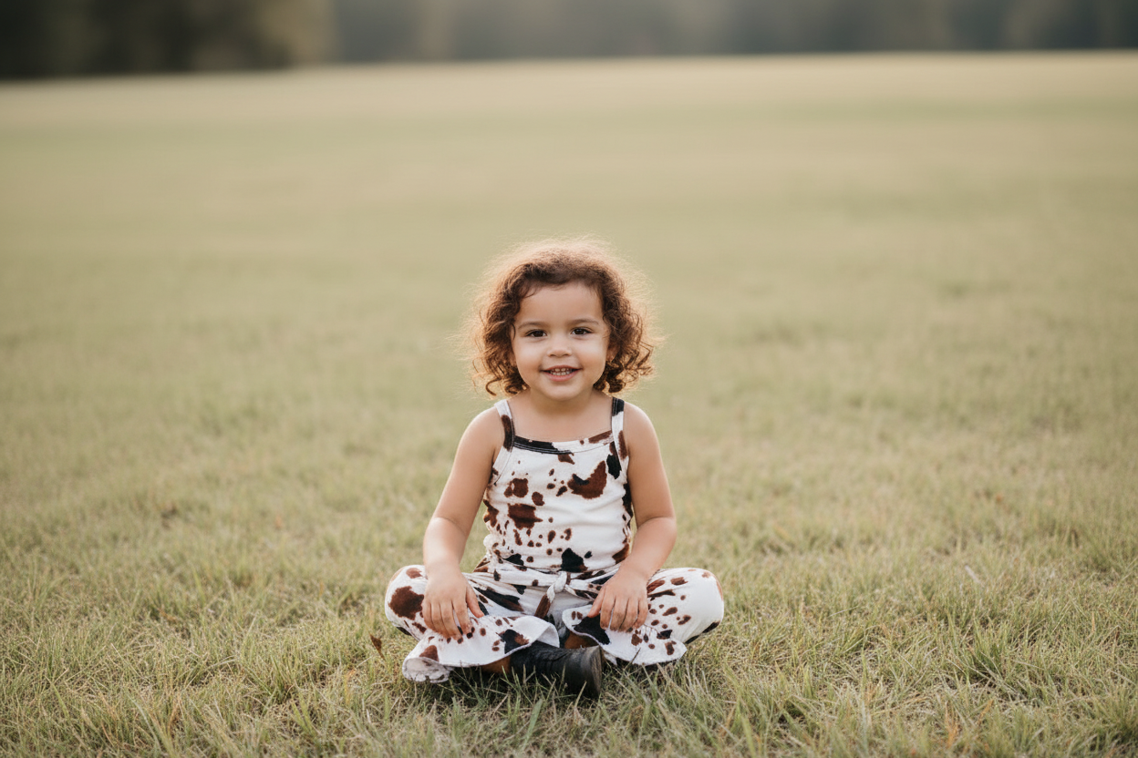 Cow Print Romper for Girls – Western Cowgirl Jumpsuit