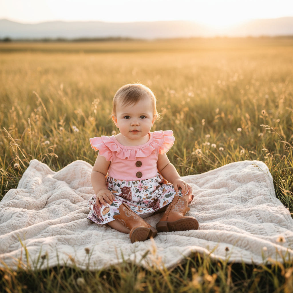 Scottish Highland Cow Dress! 🐄💖 It's the perfect blend of comfort and style, featuring a cute floral highlander cow print on the bottom. The soft top has flutter sleeves, a collar, and button details for an added touch of charm. Ships FREE with $35