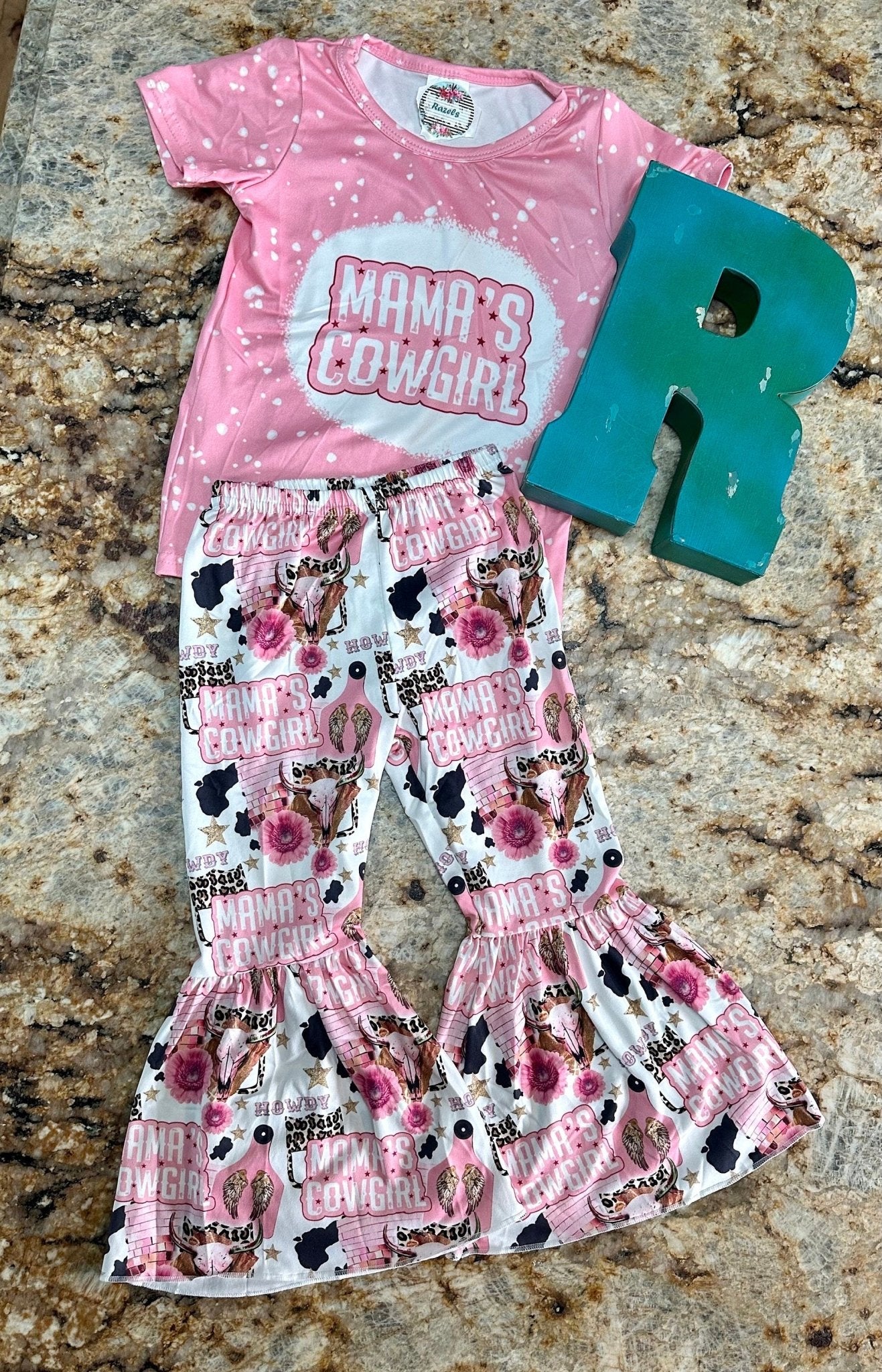 Bell Bottom Outfit Mama’s Mini Mama's Cowgirl Pink Bell Bottom Set Back to School Western Girls Clothing Pant set - Razels