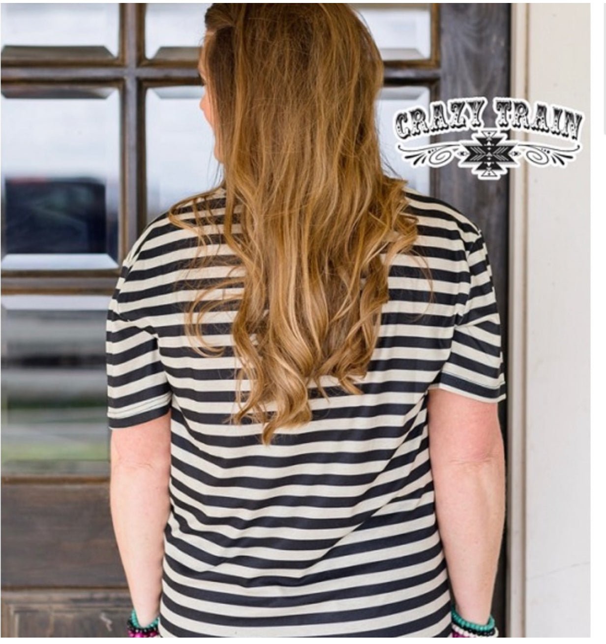 Black & White Striped Tee with Bright Floral Detail 🌸 - Razels