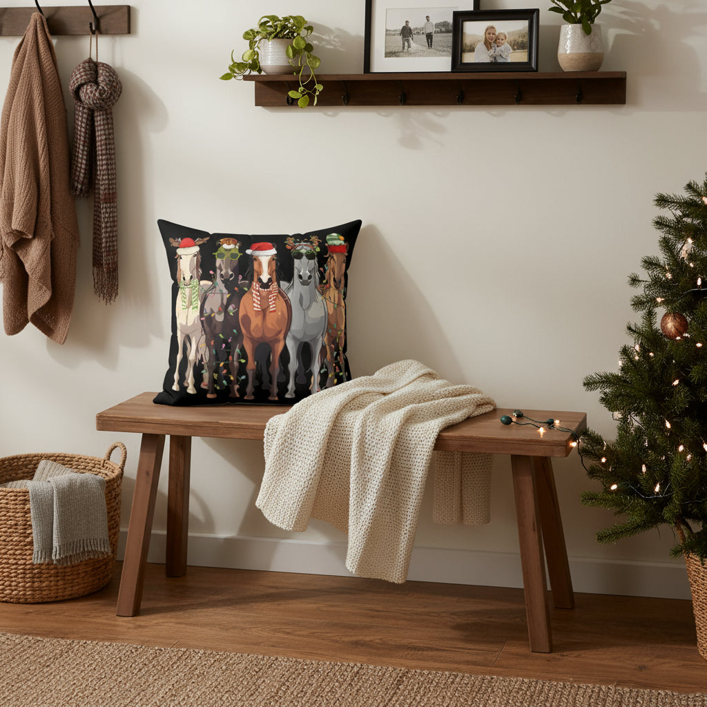 Festive Horse Faux Suede Pillow, Christmas Horse Decor, Western Christmas Home DƩcor -Razels