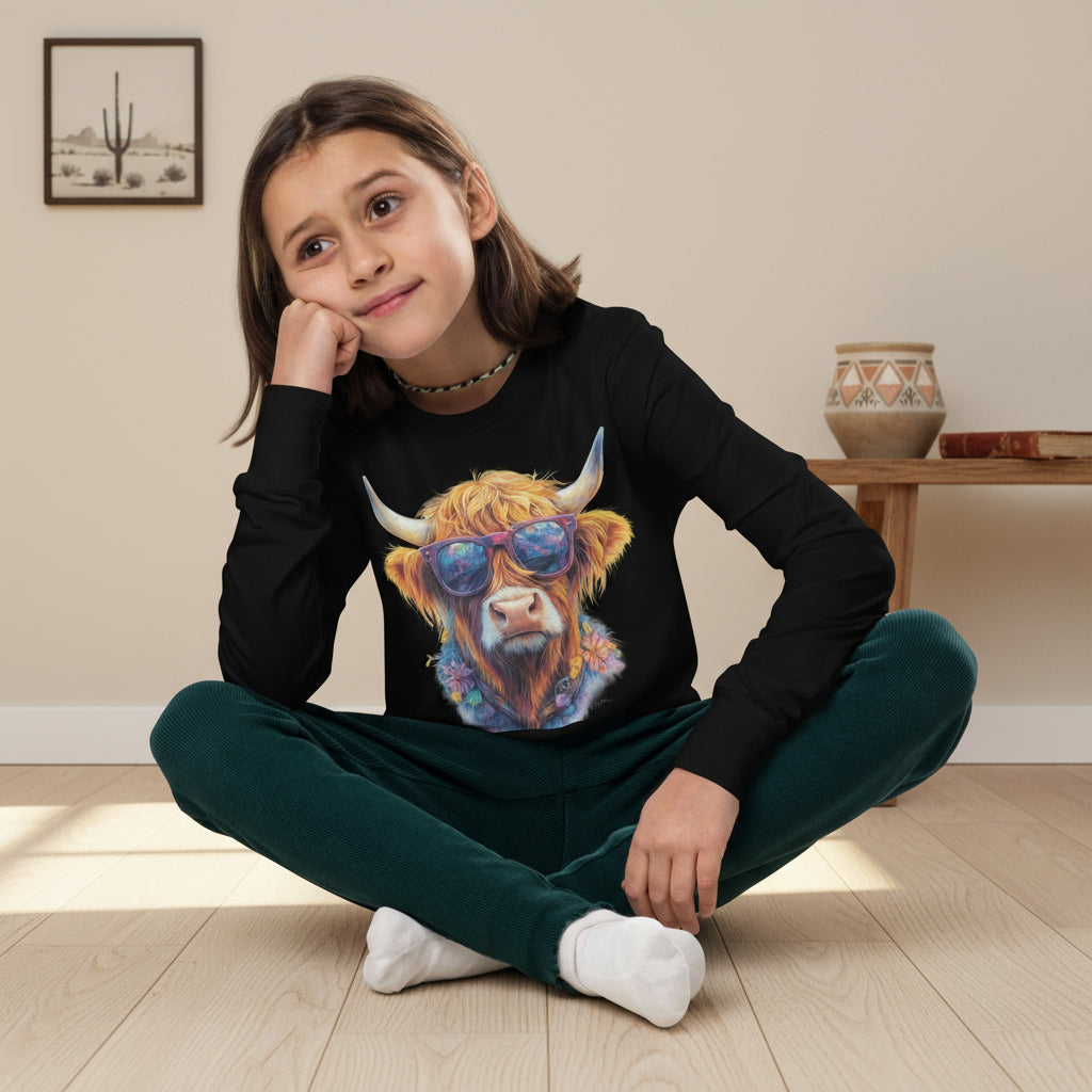 Kids Highland Cow Long Sleeve Tee: Sassy Cowgirl Shirt -Razels