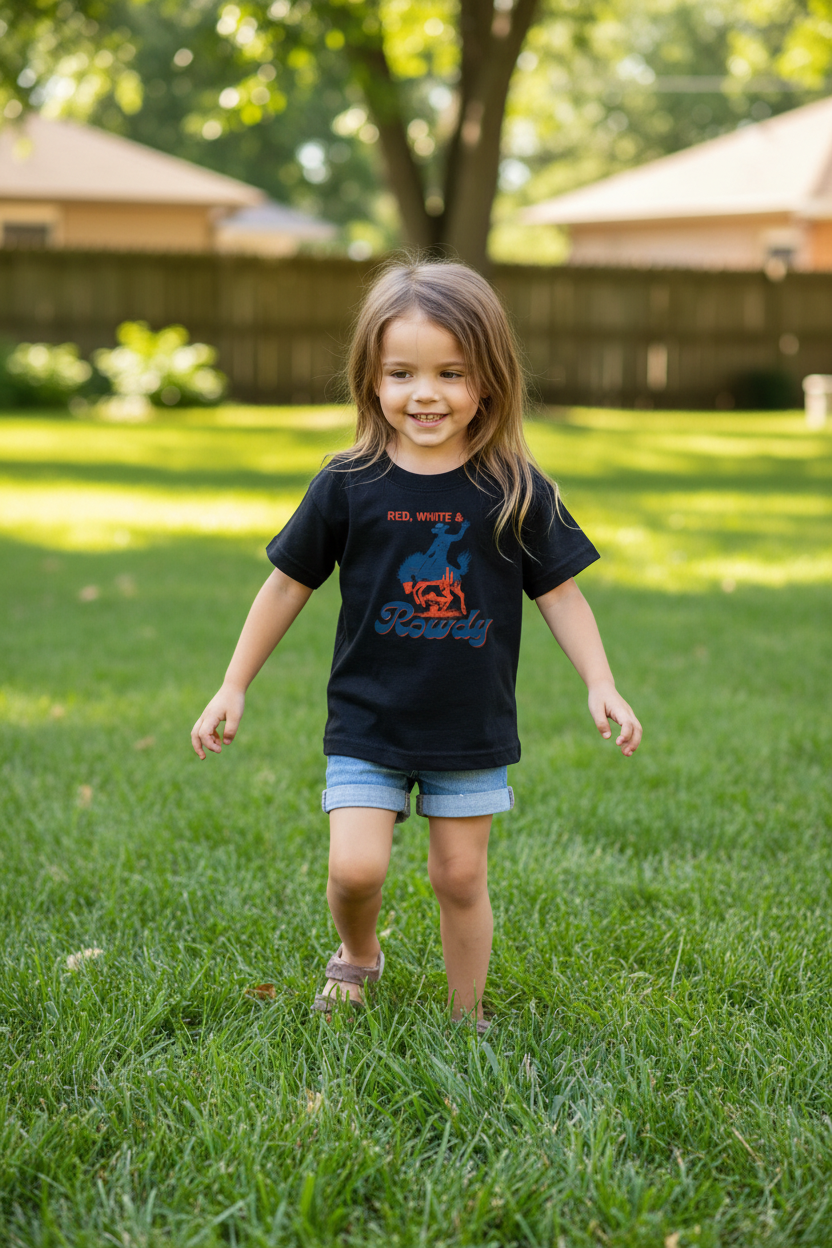 Kids 4th of July Cowboy T-Shirt: Red White & Rowdy Western Tee
