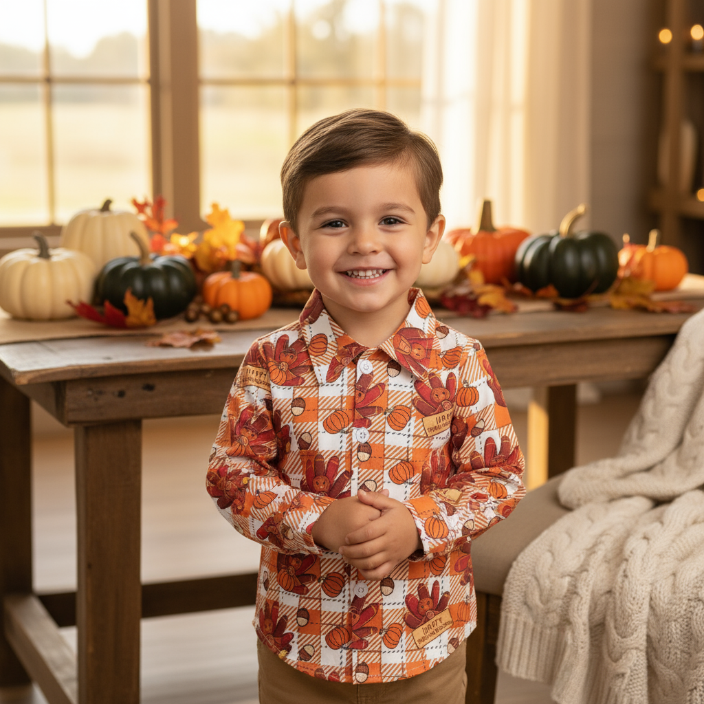 boys thanksgiving turkey button up shirt