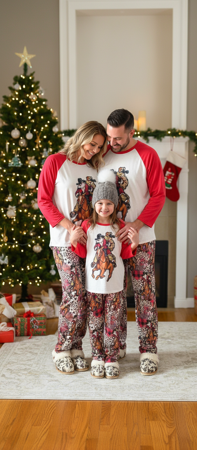 cOWBOY SANTA CHRISTMAS PAJAMAS FAMILY