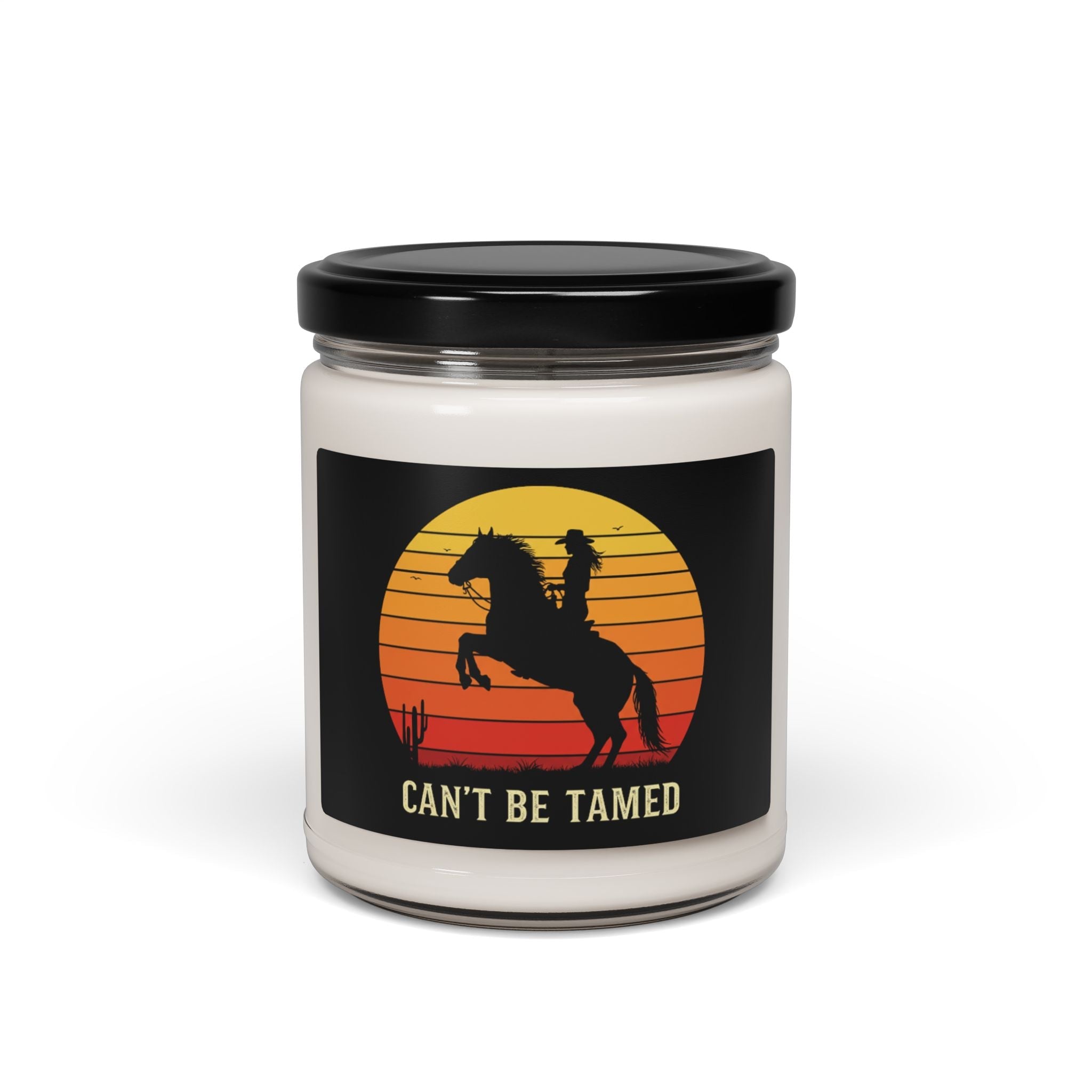 Can't Be Tamed Cowgirl Candle, Western Home Decor, Gift for Horse Lovers, 9oz Soy Candle, Cowgirl on Rearing Horse, Scented Candle - Razels