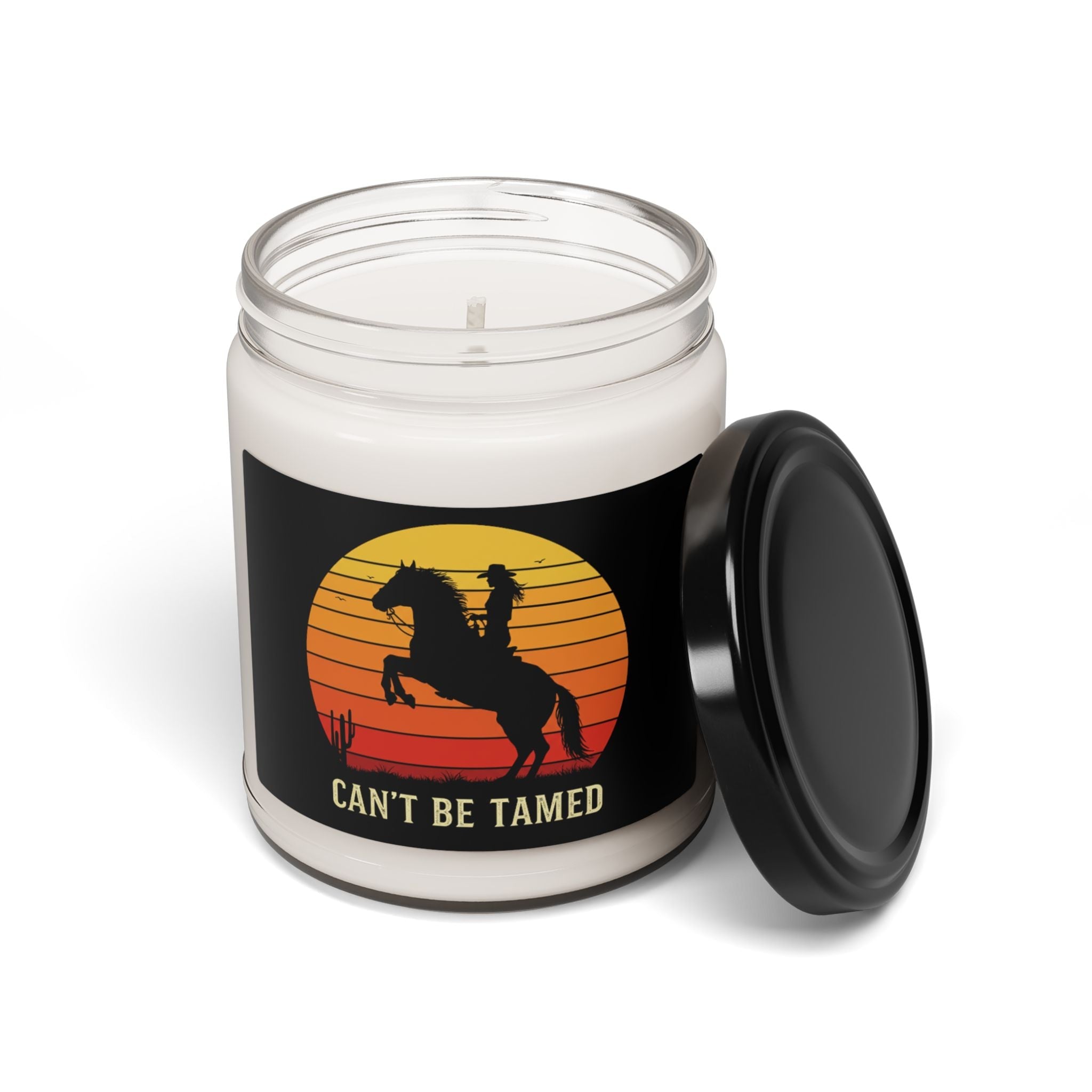Can't Be Tamed Cowgirl Candle, Western Home Decor, Gift for Horse Lovers, 9oz Soy Candle, Cowgirl on Rearing Horse, Scented Candle - Razels