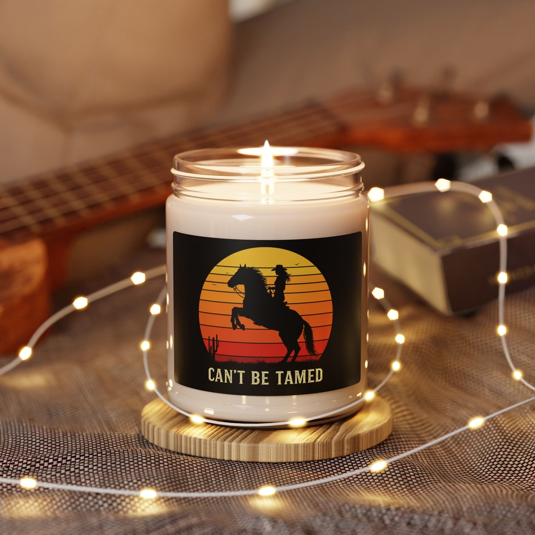 Can't Be Tamed Cowgirl Candle, Western Home Decor, Gift for Horse Lovers, 9oz Soy Candle, Cowgirl on Rearing Horse, Scented Candle - Razels