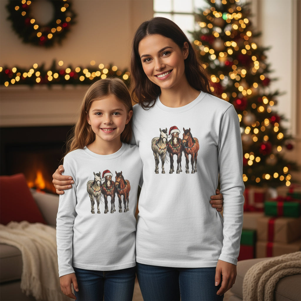 Festive Horse Christmas Long Sleeve Tee, Western Holiday Shirt | Unisex Jersey Top