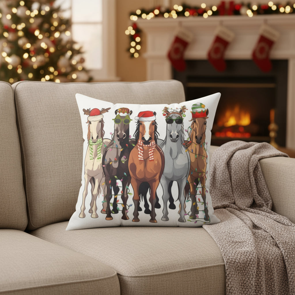 Festive Horse Faux Suede Pillow, Christmas Horse Decor, Western Christmas Home DƩcor -Razels