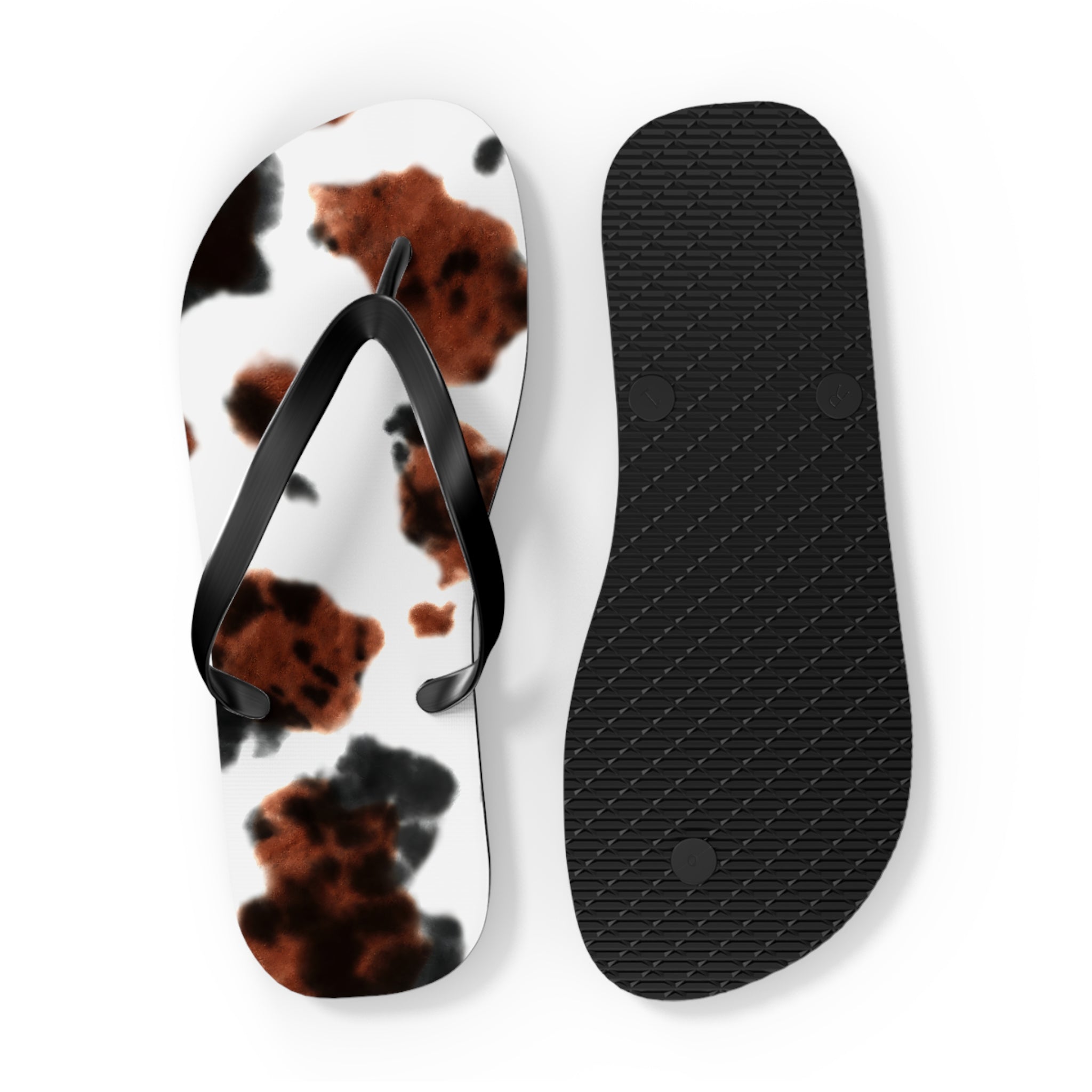 Cow Print Flip Flops – Brindle Cowhide Cowgirl Sandals, Summer Vacation Shoes, Western Print Flipflops for Beach, Pool, or Rodeo Trips - Razels