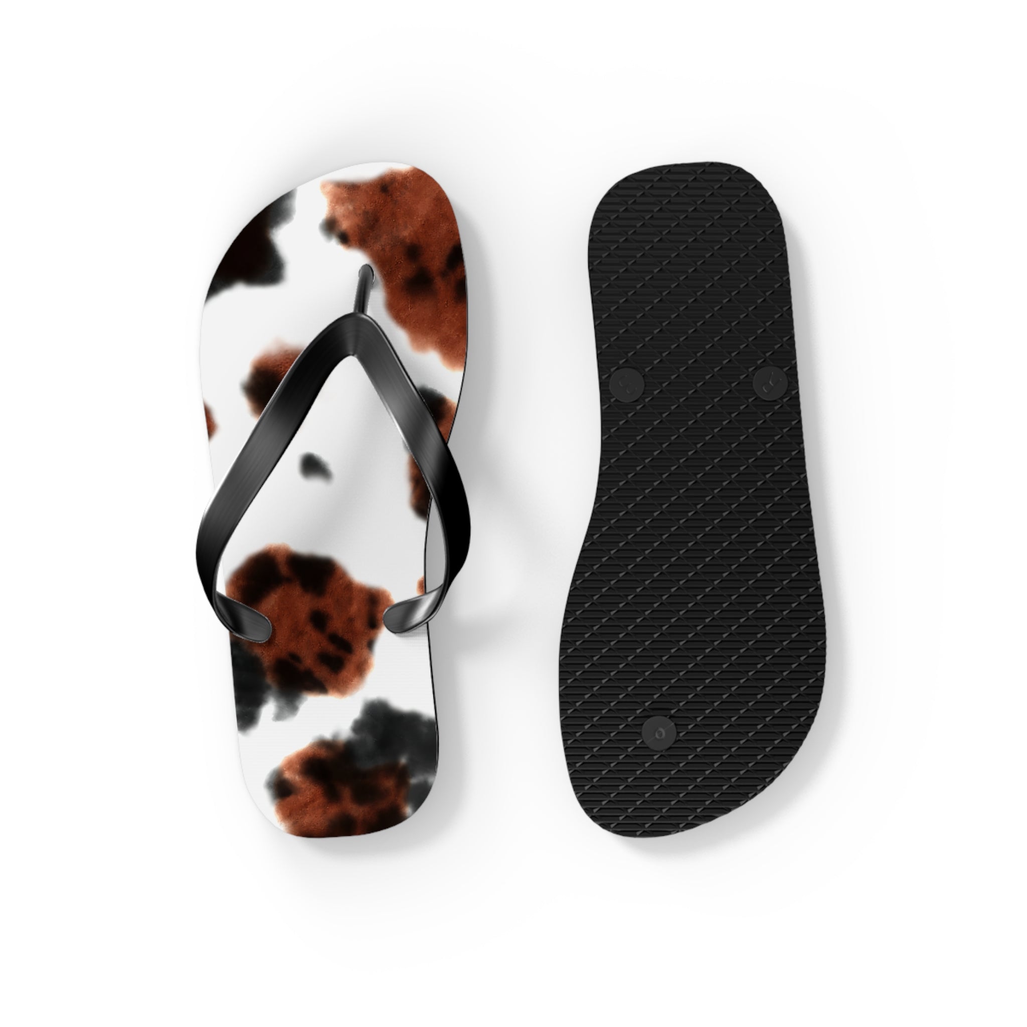 Cow Print Flip Flops – Brindle Cowhide Cowgirl Sandals, Summer Vacation Shoes, Western Print Flipflops for Beach, Pool, or Rodeo Trips - Razels