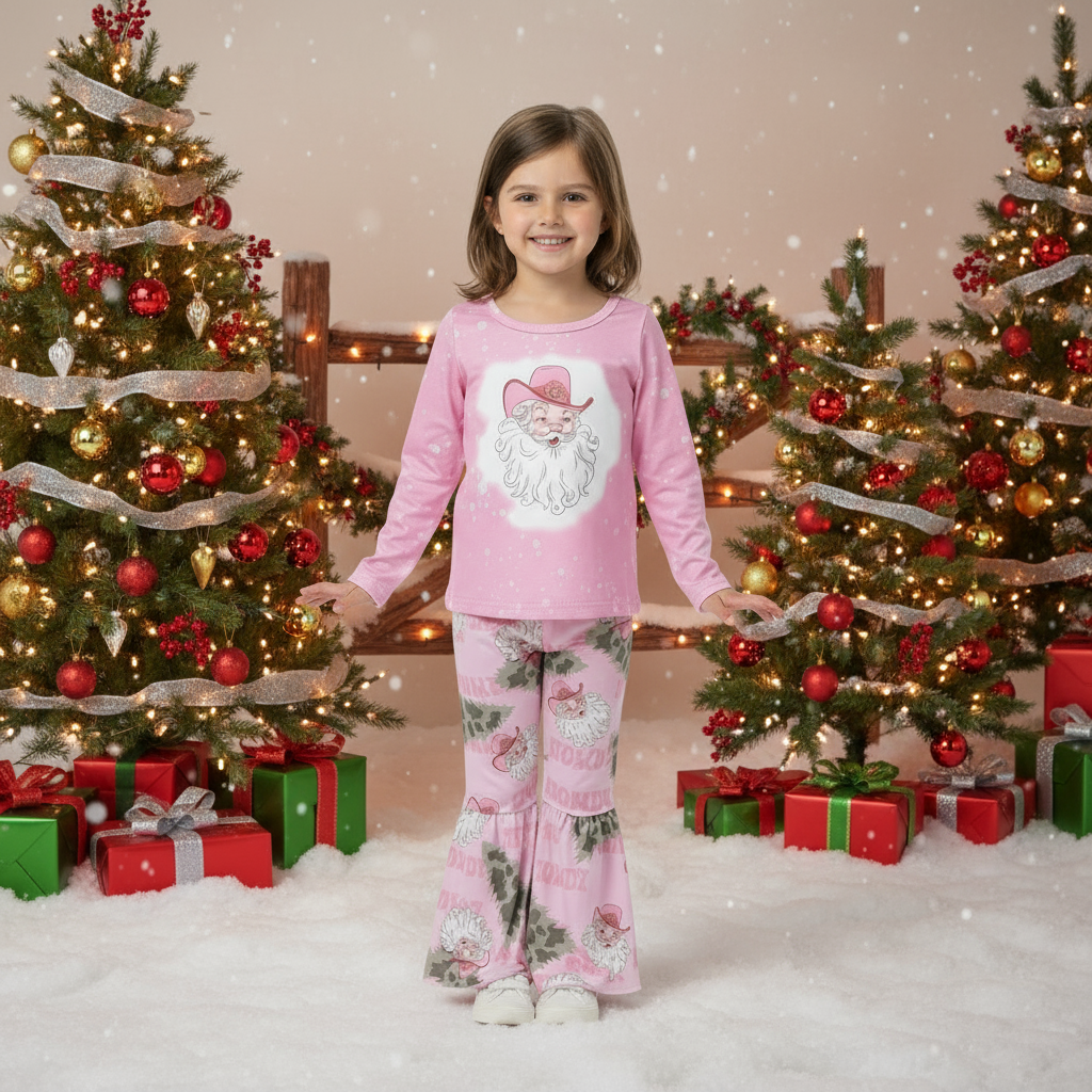 pink cowboy santa bell bottom outfit