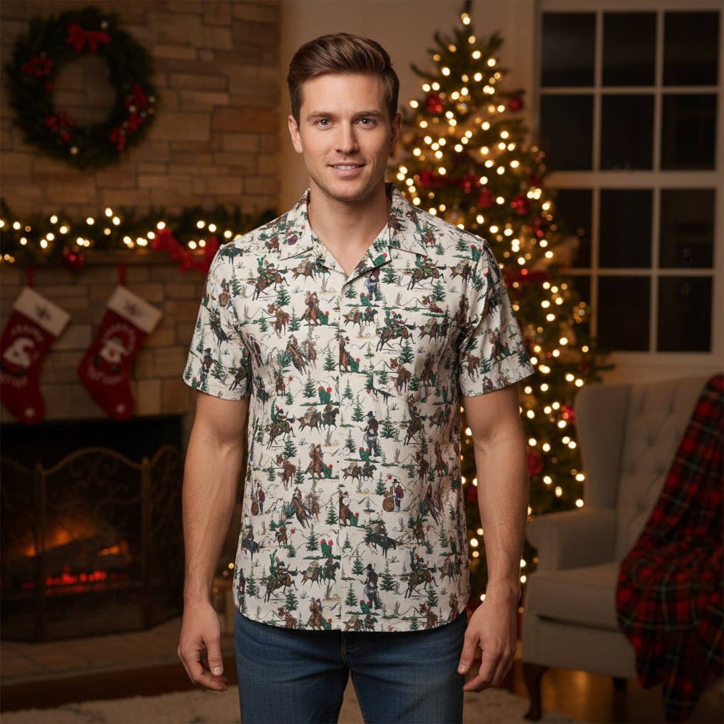 Cowboy Santa Hawaiian Shirt: Unisex Western Christmas Button Down -Razels