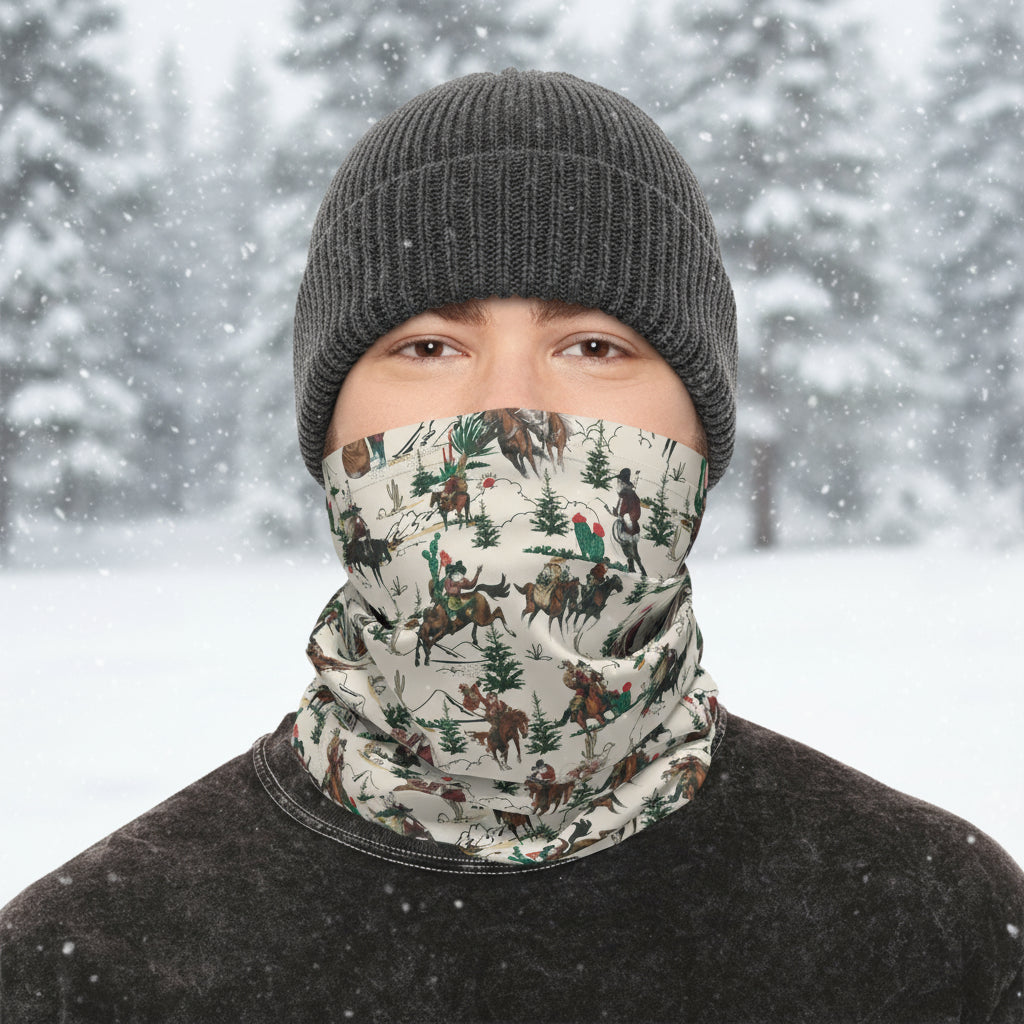 Beige Cowboy Santa Christmas Neck Gaiter, Western Neckerchief, Cowboy Gear, Cowgirl Gift -Razels